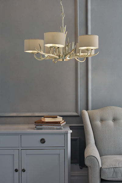 Laura Ashley Mulroy Antler 5 Luci Lampadario Champagne con Paralumi