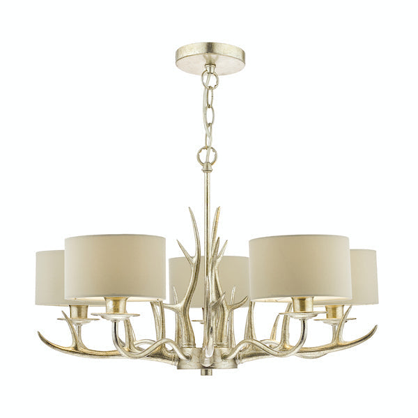 Laura Ashley Mulroy Antler 5 Luci Lampadario Champagne con Paralumi