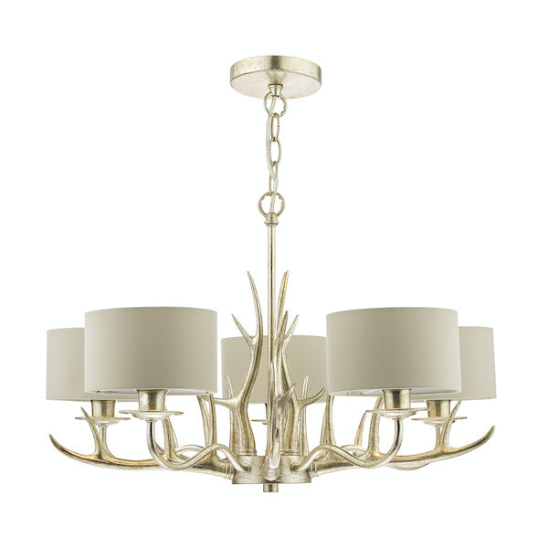 Laura Ashley Mulroy Antler 5 Luci Lampadario Champagne con Paralumi