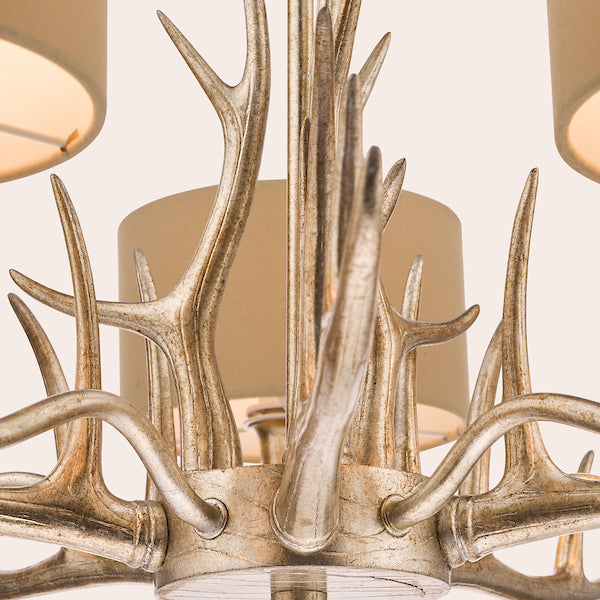 Laura Ashley Mulroy Antler 5 Luci Lampadario Champagne con Paralumi
