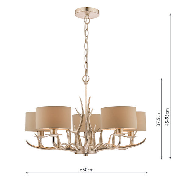 Laura Ashley Mulroy Antler 5 Luci Lampadario Champagne con Paralumi