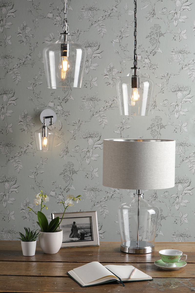 Laura Ashley Ockley Pendant Cromo Lucido & Vetro