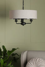 Lampadario Laura Ashley Sorrento 3 Luci Nero Opaco e Naturale con Paralume