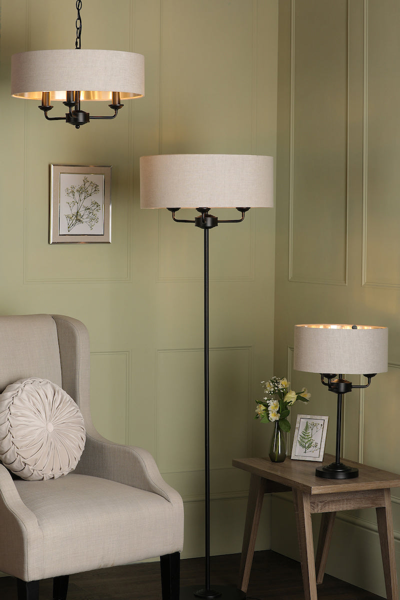 Lampadario Laura Ashley Sorrento 3 Luci Nero Opaco e Naturale con Paralume
