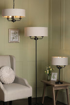 Lampadario Laura Ashley Sorrento 3 Luci Nero Opaco e Naturale con Paralume