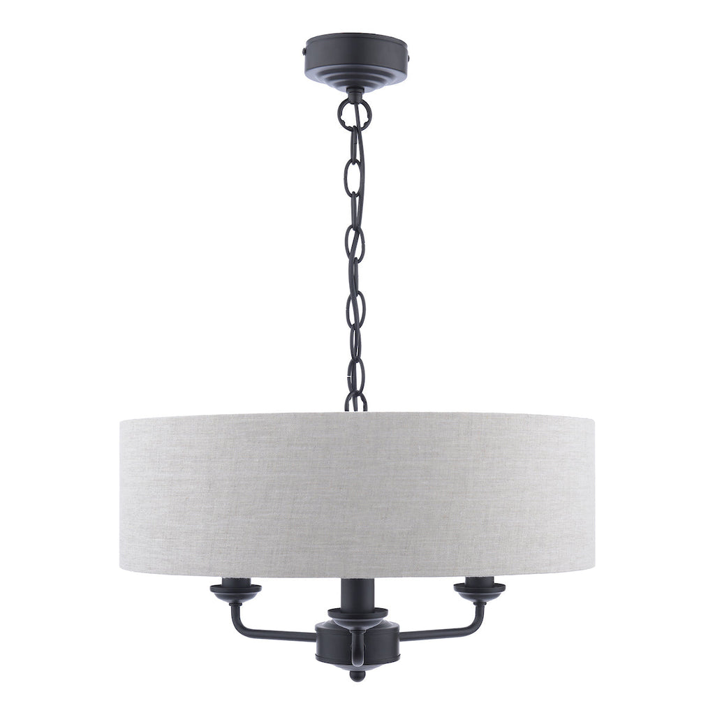 Lampadario Laura Ashley Sorrento 3 Luci Nero Opaco e Naturale con Paralume