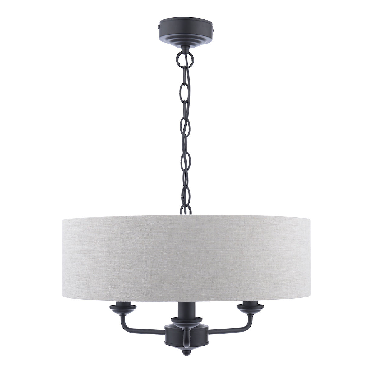 Lampadario Laura Ashley Sorrento 3 Luci Nero Opaco e Naturale con Paralume