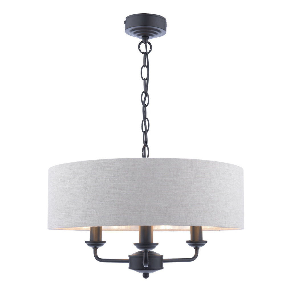 Lampadario Laura Ashley Sorrento 3 Luci Nero Opaco e Naturale con Paralume