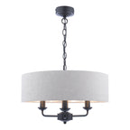 Lampadario Laura Ashley Sorrento 3 Luci Nero Opaco e Naturale con Paralume