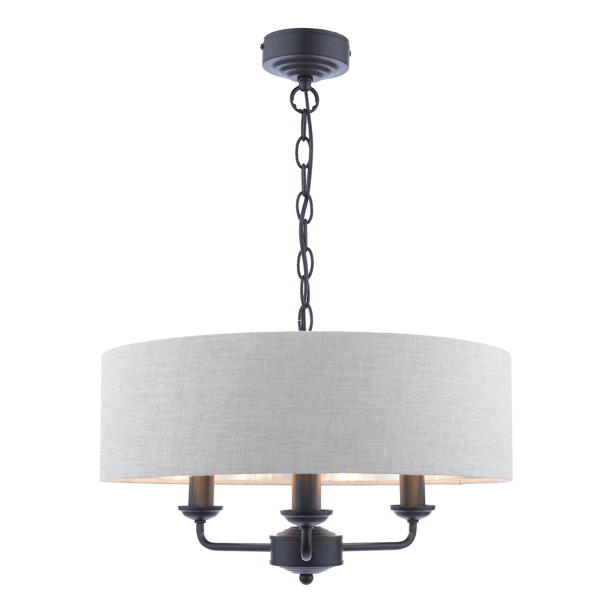Lampadario Laura Ashley Sorrento 3 Luci Nero Opaco e Naturale con Paralume
