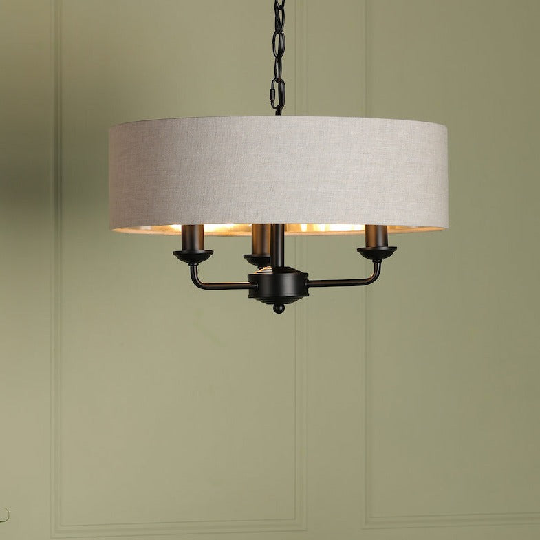 Lampadario Laura Ashley Sorrento 3 Luci Nero Opaco e Naturale con Paralume