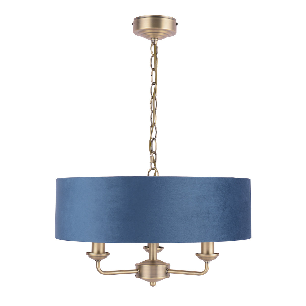 Laura Ashley Sorrento 3lt Pendant, Ottone Antico e Velluto Blu