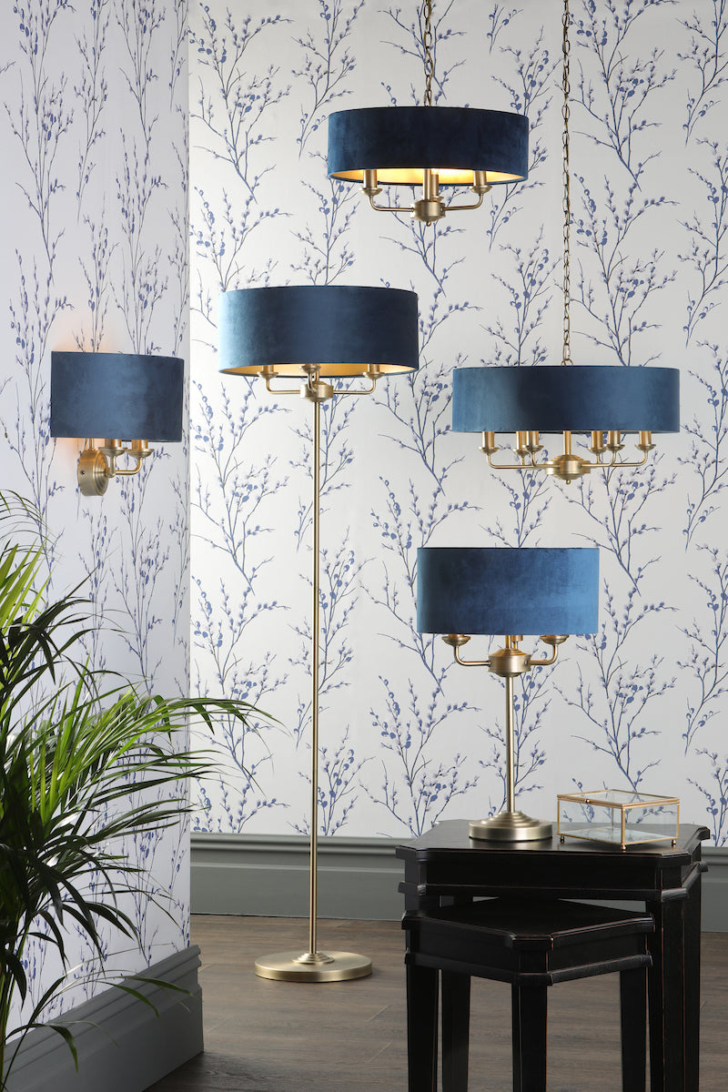 Laura Ashley Sorrento 3lt Pendant, Ottone Antico e Velluto Blu