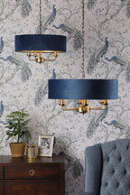 Laura Ashley Sorrento 3lt Pendant, Ottone Antico e Velluto Blu