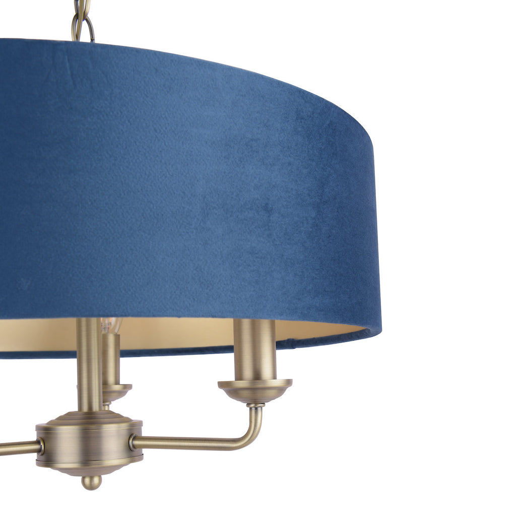 Laura Ashley Sorrento 3lt Pendant, Ottone Antico e Velluto Blu