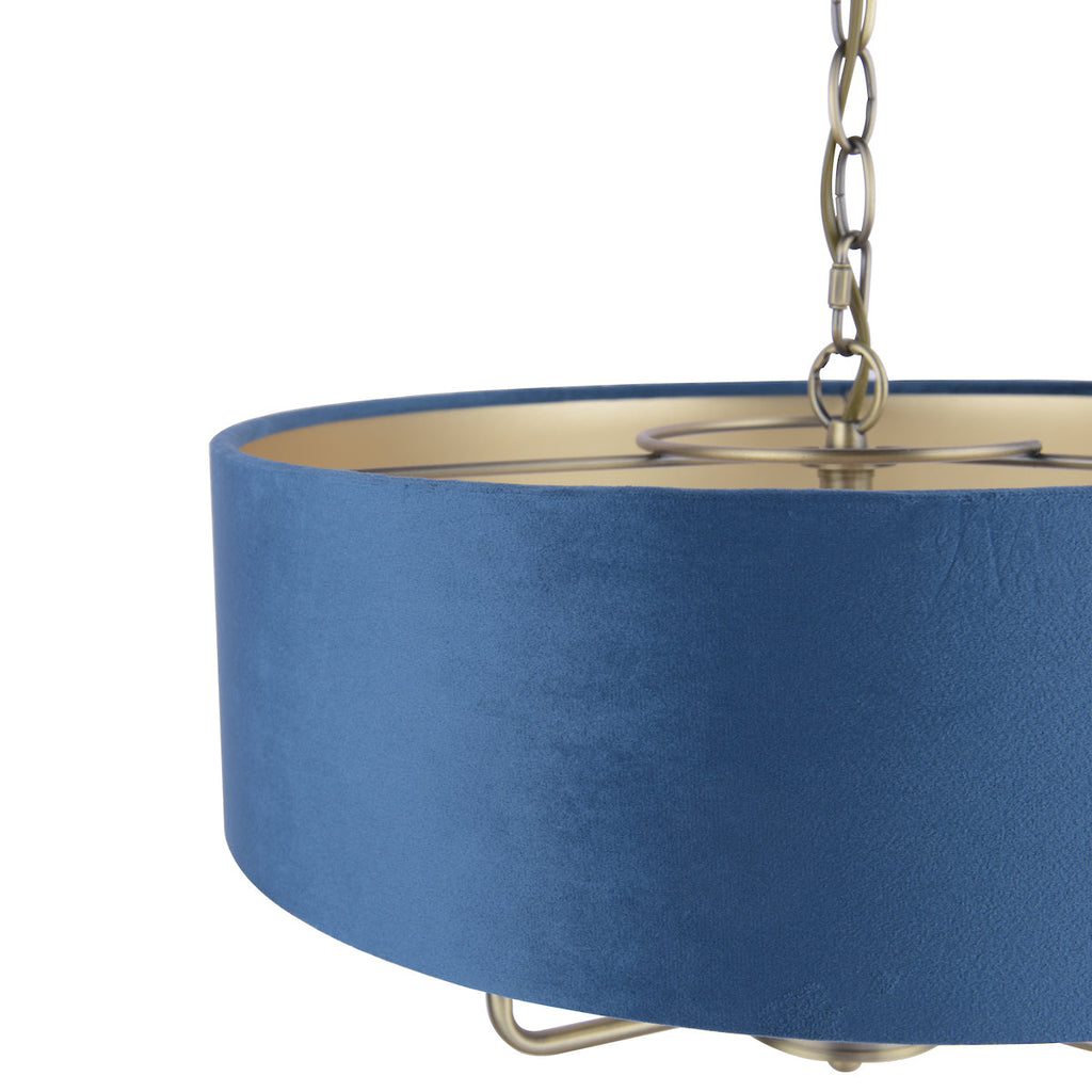 Laura Ashley Sorrento 3lt Pendant, Ottone Antico e Velluto Blu