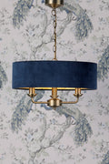 Laura Ashley Sorrento 3lt Pendant, Ottone Antico e Velluto Blu