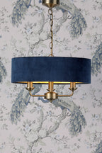 Laura Ashley Sorrento 3lt Pendant, Ottone Antico e Velluto Blu