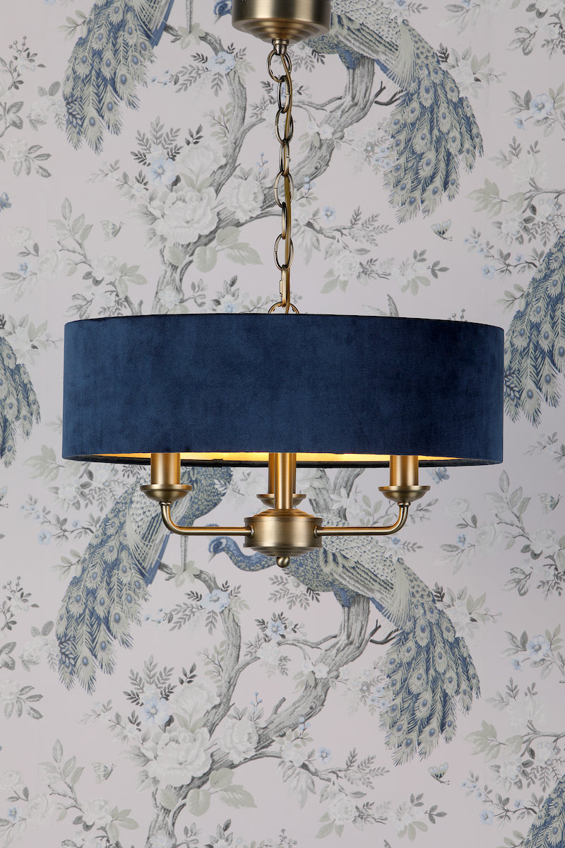 Laura Ashley Sorrento 3lt Pendant, Ottone Antico e Velluto Blu