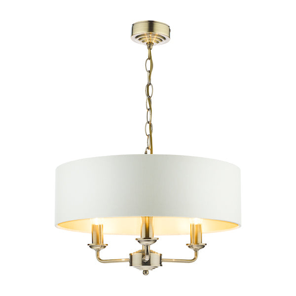 Laura Ashley Sorrento 3lt Pendant Ottone Antico con Paralume Avorio