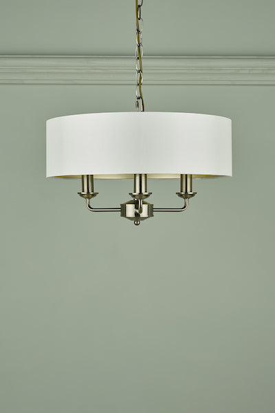 Laura Ashley Sorrento 3lt Pendant Ottone Antico con Paralume Avorio
