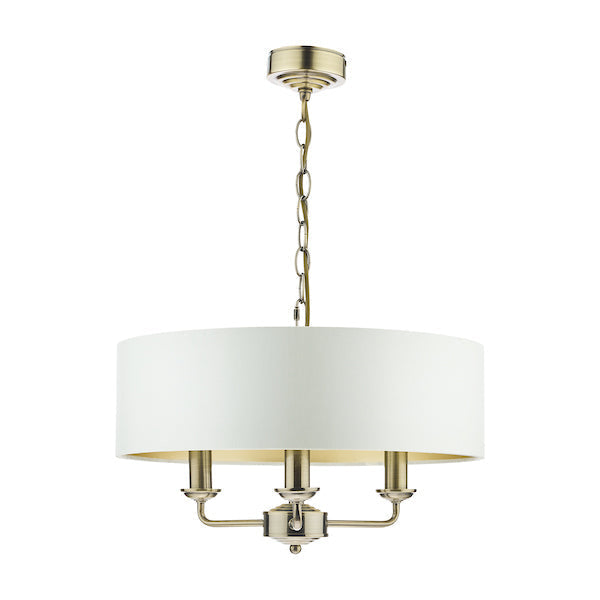 Laura Ashley Sorrento 3lt Pendant Ottone Antico con Paralume Avorio