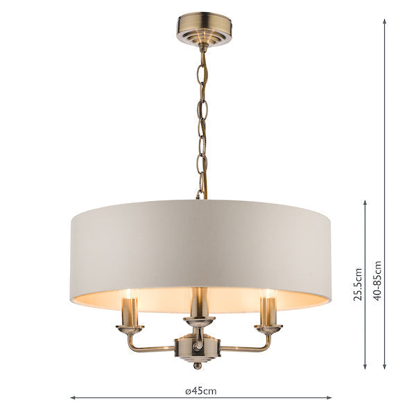 Laura Ashley Sorrento 3lt Pendant Ottone Antico con Paralume Avorio