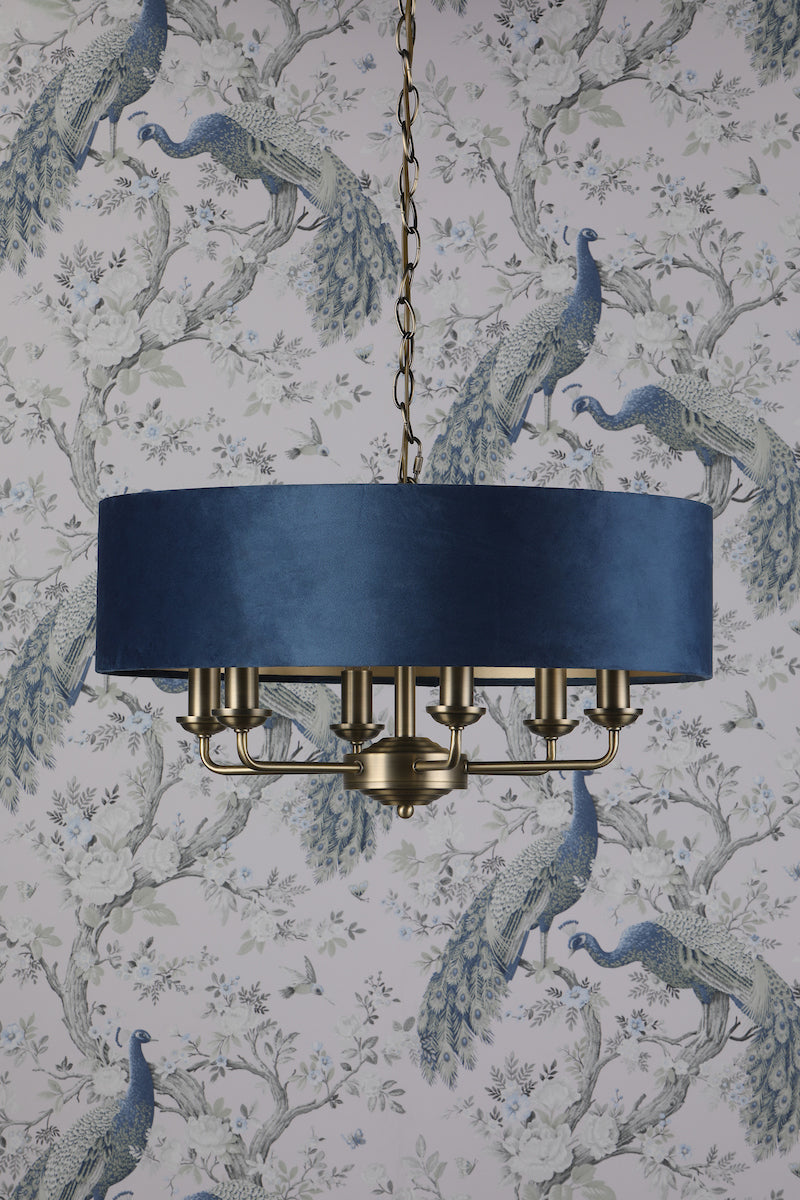 Laura Ashley Sorrento Lampadario 6 luci, Ottone Antico e Velluto Blu