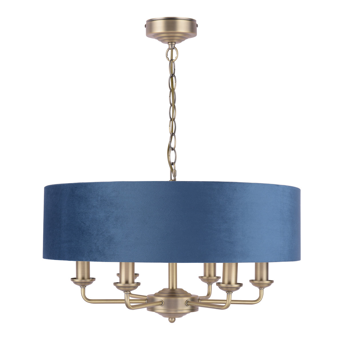 Laura Ashley Sorrento Lampadario 6 luci, Ottone Antico e Velluto Blu
