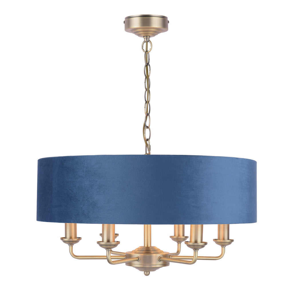 Laura Ashley Sorrento Lampadario 6 luci, Ottone Antico e Velluto Blu