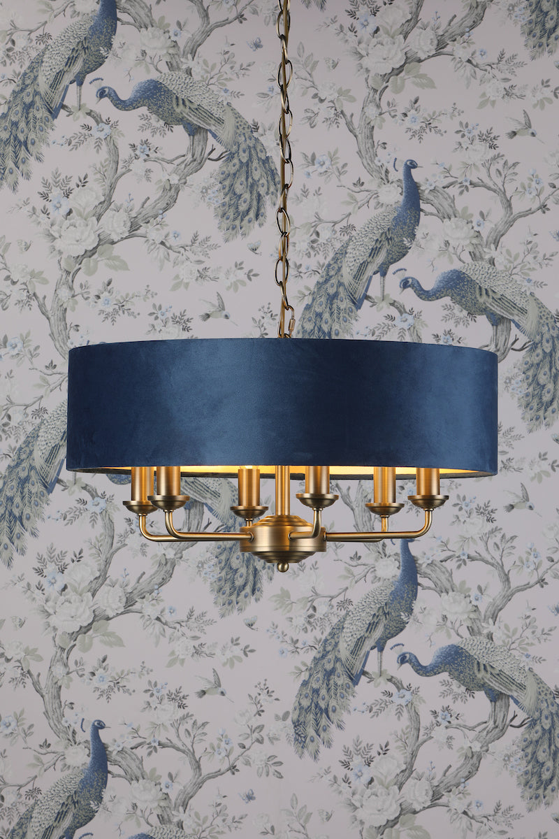 Laura Ashley Sorrento Lampadario 6 luci, Ottone Antico e Velluto Blu
