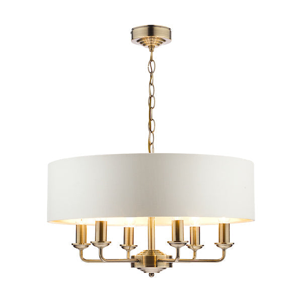 Laura Ashley Sorrento 6lt Pendant Ottone Antico con Ombra Avorio