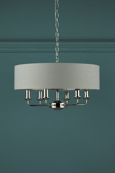 Laura Ashley Sorrento 6lt Pendant Nichel Lucido con Ombra Argento