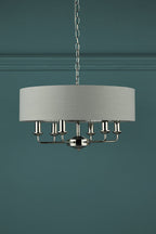 Laura Ashley Sorrento 6lt Pendant Nichel Lucido con Ombra Argento