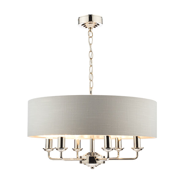 Laura Ashley Sorrento 6lt Pendant Nichel Lucido con Ombra Argento