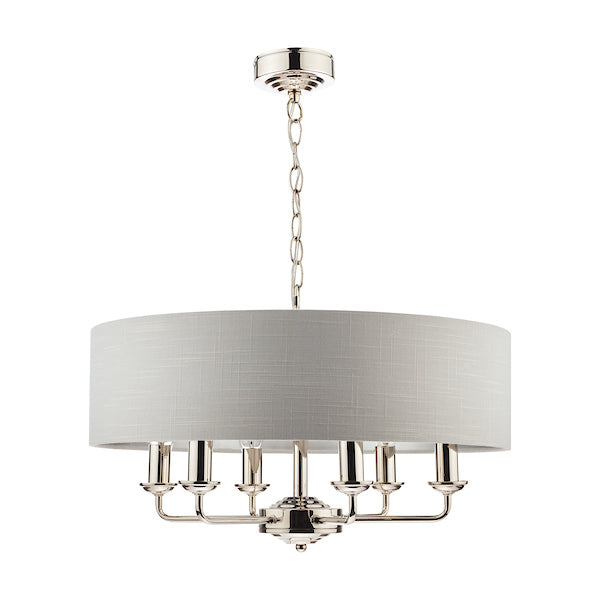 Laura Ashley Sorrento 6lt Pendant Nichel Lucido con Ombra Argento