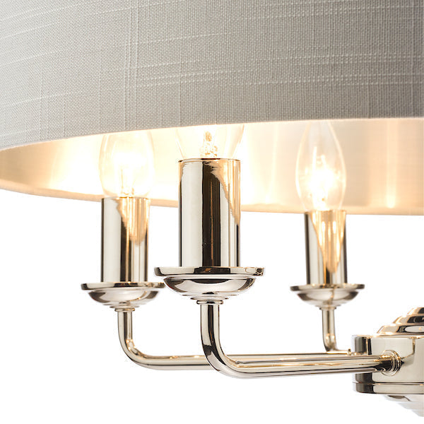 Laura Ashley Sorrento 6lt Pendant Nichel Lucido con Ombra Argento