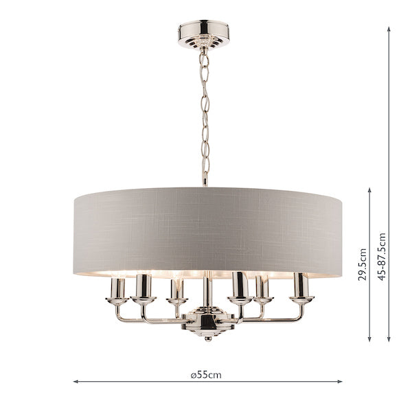 Laura Ashley Sorrento 6lt Pendant Nichel Lucido con Ombra Argento
