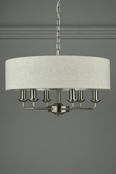 Laura Ashley Sorrento Pendant a 6 luci in Nichel Satinato con Ombra Naturale