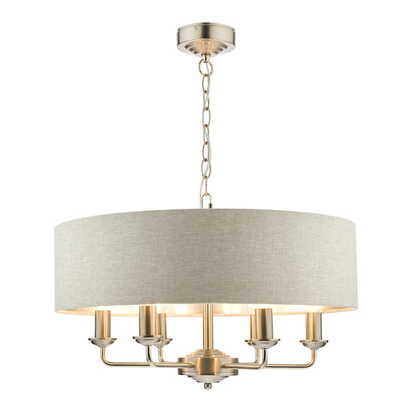 Laura Ashley Sorrento Pendant a 6 luci in Nichel Satinato con Ombra Naturale