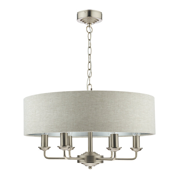 Laura Ashley Sorrento Pendant a 6 luci in Nichel Satinato con Ombra Naturale