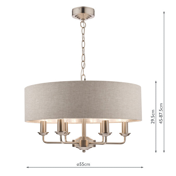 Laura Ashley Sorrento Pendant a 6 luci in Nichel Satinato con Ombra Naturale