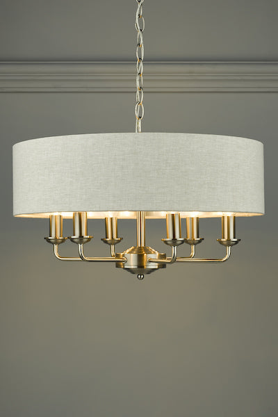 Laura Ashley Sorrento Pendant a 6 luci in Nichel Satinato con Ombra Naturale
