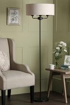 Lampada da Terra Laura Ashley Sorrento Nero Opaco con Paralume Naturale