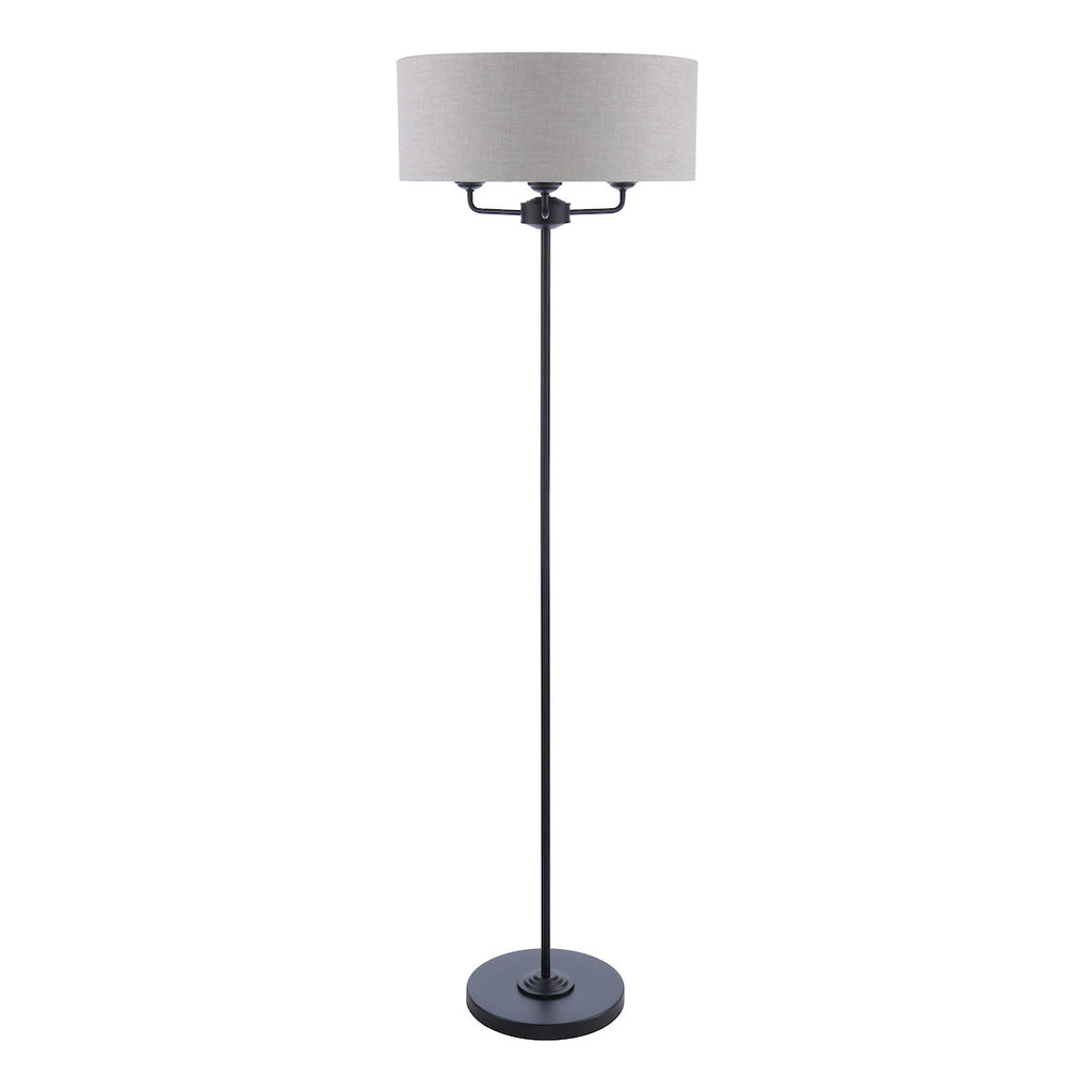 Lampada da Terra Laura Ashley Sorrento Nero Opaco con Paralume Naturale