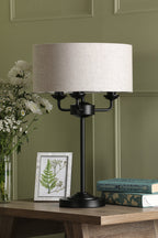Lampada da Tavolo Sorrento Laura Ashley Nero Opaco e Naturale con Paralume