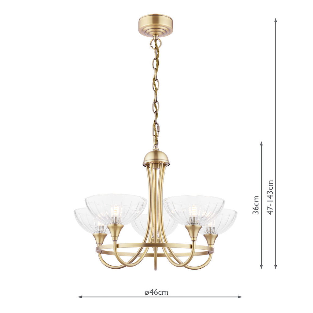 Laura Ashley Wellham 5 Luci Sospensione con Bracci Ottone Antico