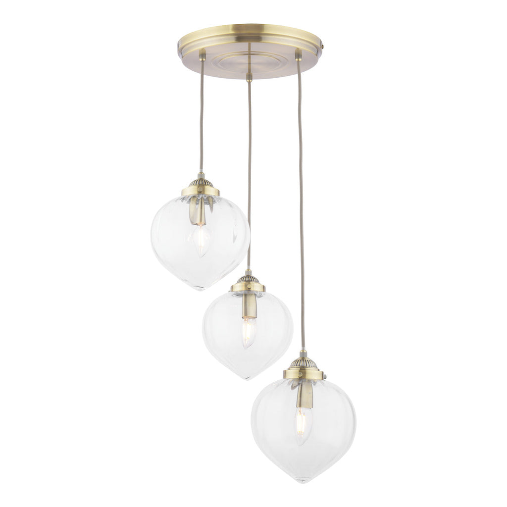 Laura Ashley Whitham Lampadario a Cluster con 3 Luci in Ottone Antico