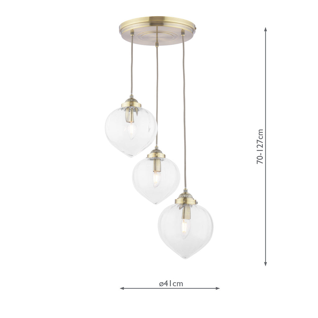 Laura Ashley Whitham Lampadario a Cluster con 3 Luci in Ottone Antico