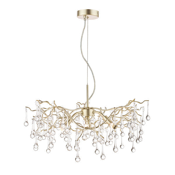 Laura Ashley Willow Lampadario a 3 Luci Champagne Satinato con Gocce di Cristallo